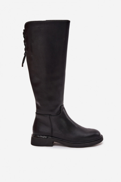 zahriať sa dámske čižmyZapnutéturalnej Skóry so širokými podpätkami Vinceza 66822 čierna