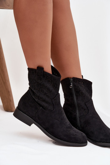 Dámske čižmy so širokými podpätkami s prelamovanými prvkami S.Barski HY52-530 čierna