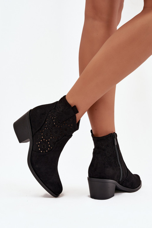 Dámske čižmy s prvkami prelamovania s podpätkami S.Barski HY52-529 čierna