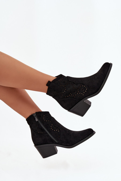 Dámske čižmy s prvkami prelamovania s podpätkami S.Barski HY52-529 čierna