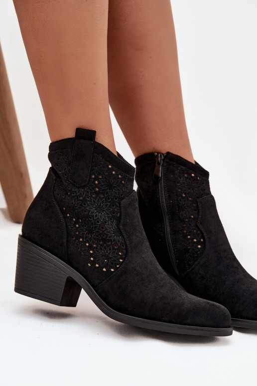 Dámske čižmy s prvkami prelamovania s podpätkami S.Barski HY52-529 čierna