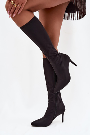 materiál dámske čižmy s tenkými podpätkami S.Barski HY52-513 čierna