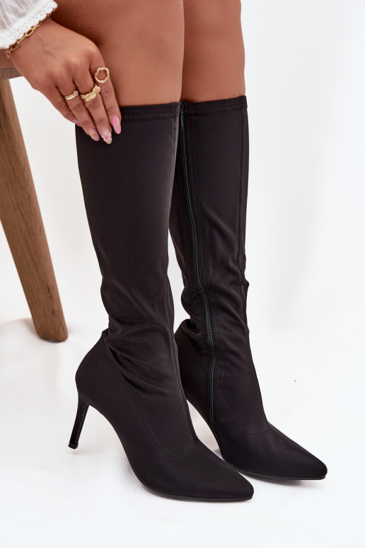 materiál dámske čižmy s tenkými podpätkami S.Barski HY52-513 čierna