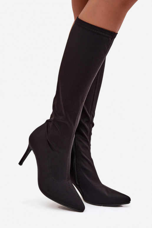 materiál dámske čižmy s tenkými podpätkami S.Barski HY52-513 čierna