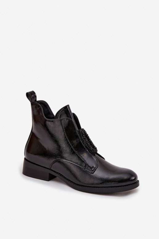 s lakovým efektom zahriať sa Dámske čižmy S Ornatem Detalem S.Barski HY52-525 čierna