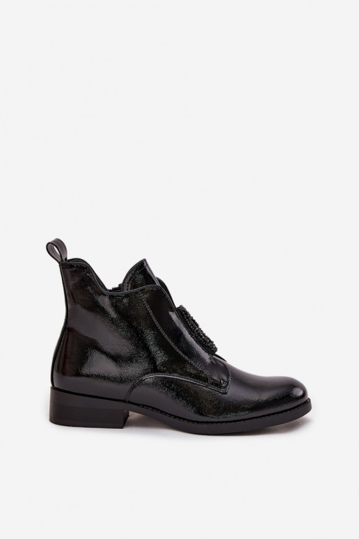 s lakovým efektom zahriať sa Dámske čižmy S Ornatem Detalem S.Barski HY52-525 čierna