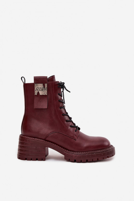 Kožené Pracovné členkové topánky Dámske Zapnuté Klocku S Ornatem Detalem Artiker 57C0211 bordová