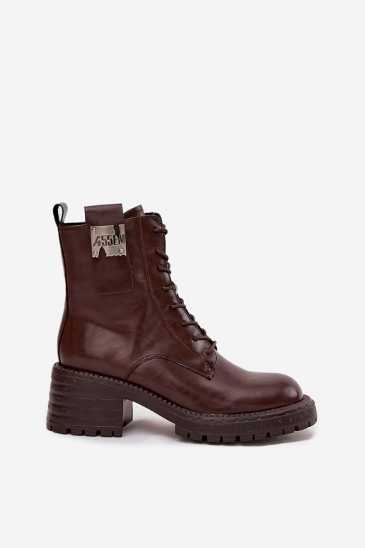 Kožené Pracovné členkové topánky Dámske Zapnuté Klocku S Ornatem Detalem Artiker 57C0213 Hnedá farba