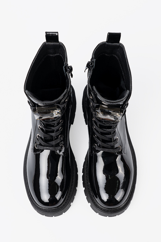 s lakovým efektom čipkovaný dámske čižmy čierna