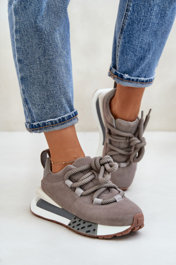 zo semišu Tenisky model obuvi Dámske s platformouGrubym Šnurovaniem Artiker 54C1463 sivá