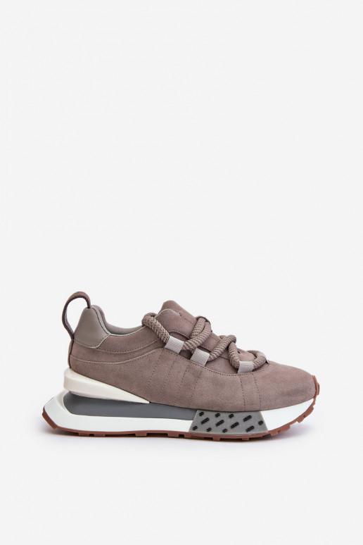 zo semišu Tenisky model obuvi Dámske s platformouGrubym Šnurovaniem Artiker 54C1463 sivá