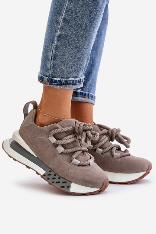 zo semišu Tenisky model obuvi Dámske s platformouGrubym Šnurovaniem Artiker 54C1463 sivá