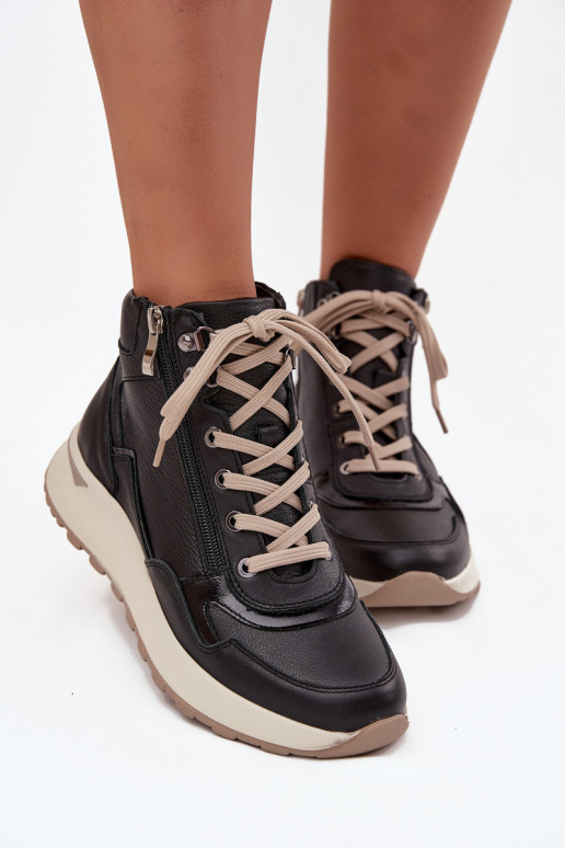 Čižmy Športový štýl Dámske s platformouZapnutéturalnej Skóry Zazoo Z1239 čierna