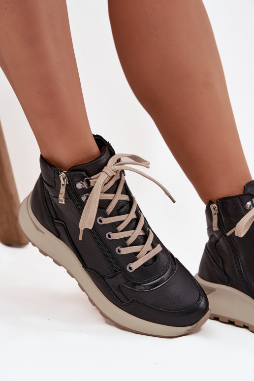 Čižmy Športový štýl Dámske s platformouZapnutéturalnej Skóry Zazoo Z1239 čierna