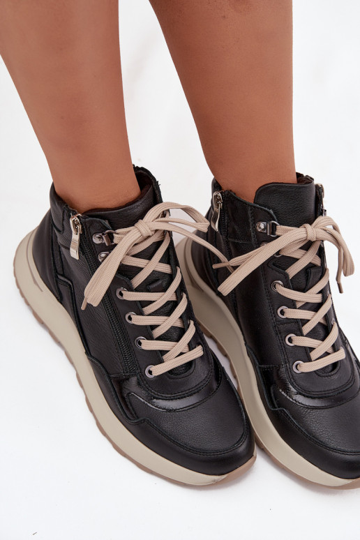 Čižmy Športový štýl Dámske s platformouZapnutéturalnej Skóry Zazoo Z1239 čierna