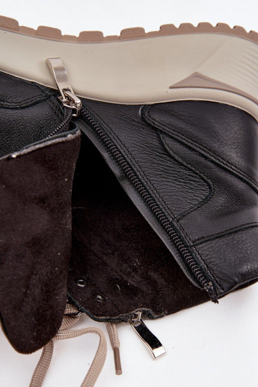 Čižmy Športový štýl Dámske s platformouZapnutéturalnej Skóry Zazoo Z1239 čierna