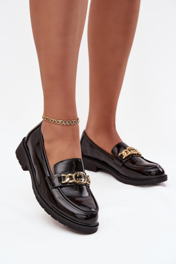 Lakované mokasíny Dámske so zlatými detailmi S.Barski HY52-539 čierna 2
