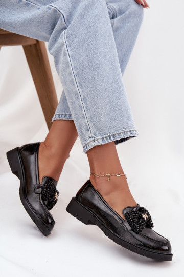 Lakované mokasíny Dámske so stuhami S.Barski HY52-319A čierna