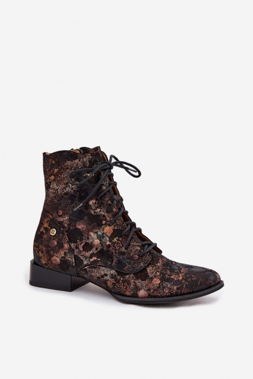 zo semišu Vzorované Čižmy so širokými podpätkami Máciejka 06391-02 Čierna a-zlatej farby