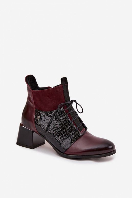Zazoo 60503 Kožené Čižmy s podpätkami zahriať sa bordová