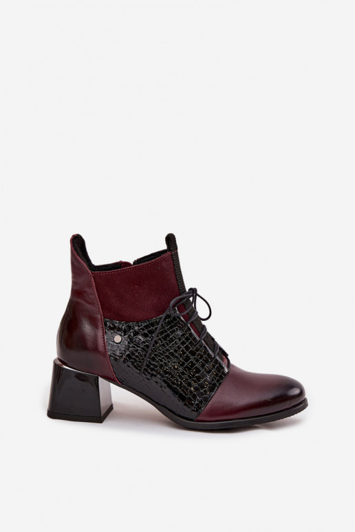 Zazoo 60503 Kožené Čižmy s podpätkami zahriať sa bordová