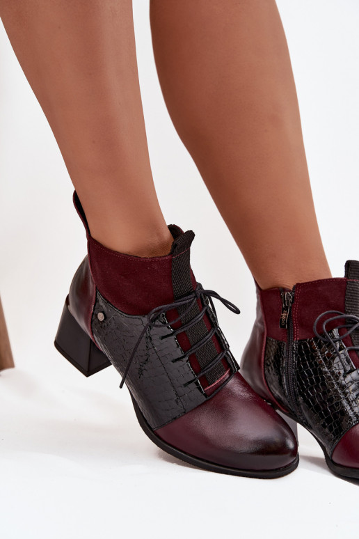 Zazoo 60503 Kožené Čižmy s podpätkami zahriať sa bordová