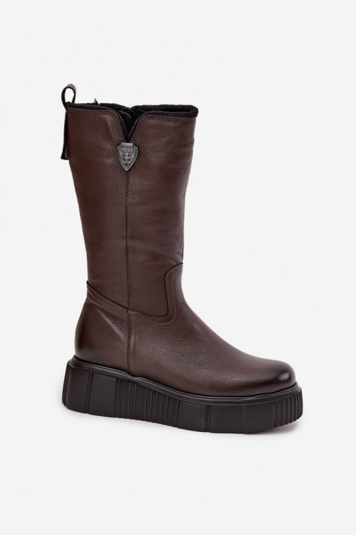 Dámske Kožené čižmy S vlnou Zazoo 70121 CzekoladoIne