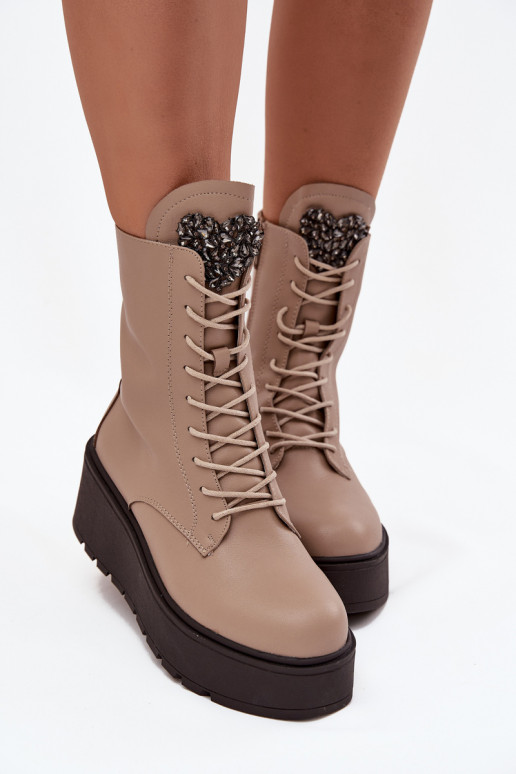 Kožené Dámske čižmy s ozdobami zahriať sa béžová Ulrika