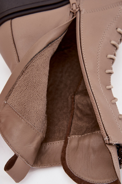 Kožené Dámske čižmy s ozdobami zahriať sa béžová Ulrika