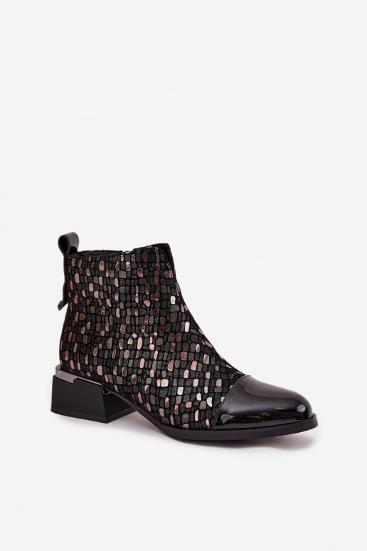 s lakovým efektom Dámske čižmyZapnutéturalnej Skóry Zapnuté nízkom opätku D&A LZ52-960 čierna