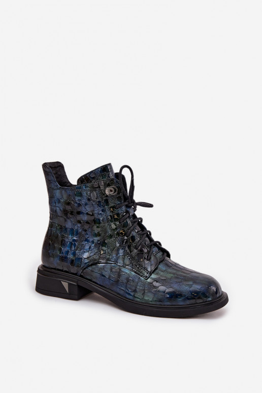 s lakovým efektom Dámske čižmyZapnutéturalnej Skóry D&A LZ52-962 tmavomodrá