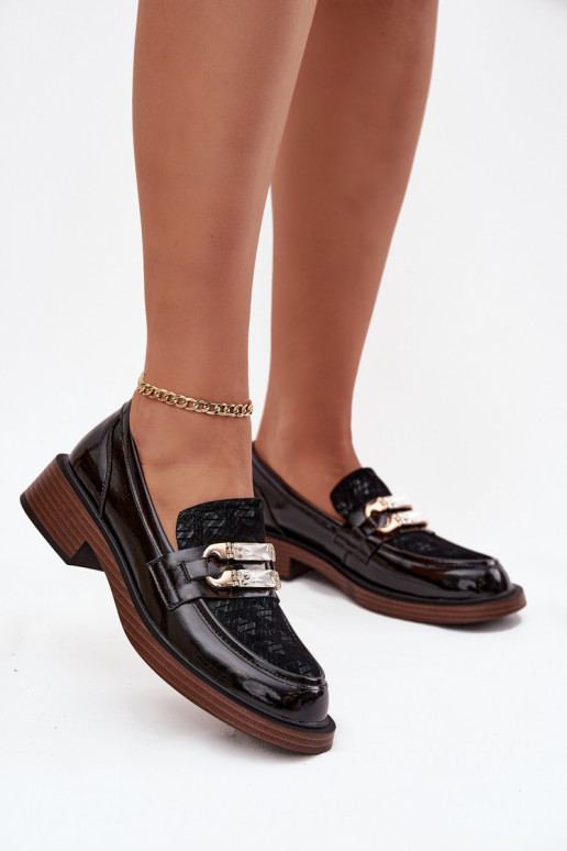 Kožené Lakované mokasíny DámskeOdobnym Detalem D&A MR52-173 čierna