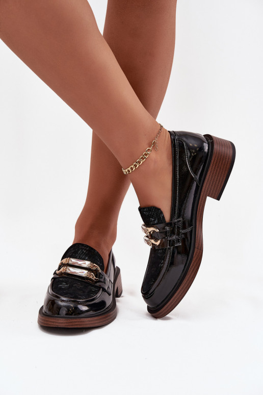 Kožené Lakované mokasíny DámskeOdobnym Detalem D&A MR52-173 čierna