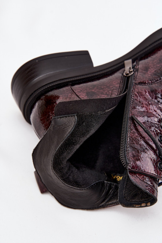 s lakovým efektom Kožené Dámske čižmy Zapnuté Klocku D&A LZ52-954 bordová