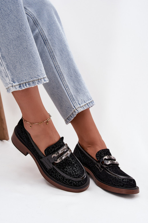 Semišové mokasíny Dámske s ozdobami D&A MR52-176 čierna