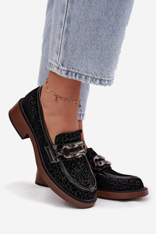 Semišové mokasíny Dámske s ozdobami D&A MR52-176 čierna