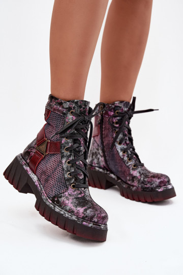 Kožené Pracovné členkové topánky Dámske Máciejka 07072-23 bordová