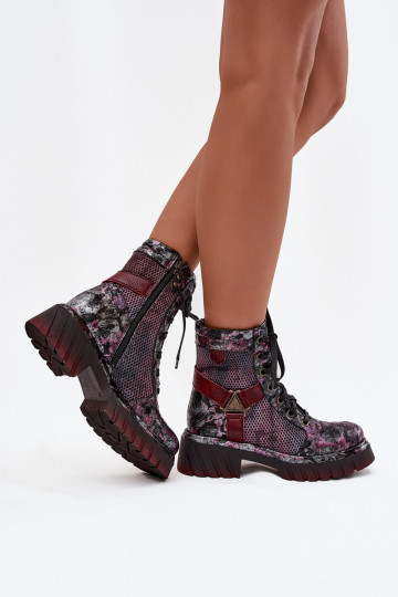 Kožené Pracovné členkové topánky Dámske Máciejka 07072-23 bordová 2