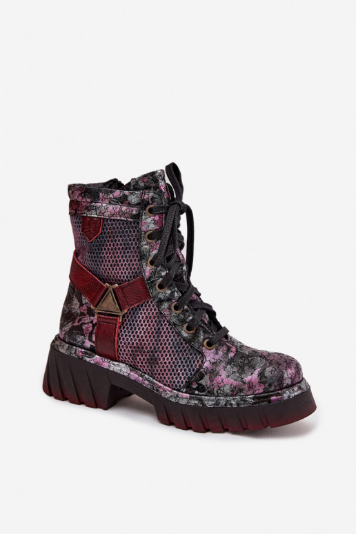 Kožené Pracovné členkové topánky Dámske Máciejka 07072-23 bordová