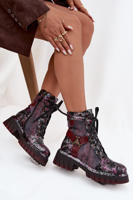 Kožené Pracovné členkové topánky Dámske Máciejka 07072-23 bordová