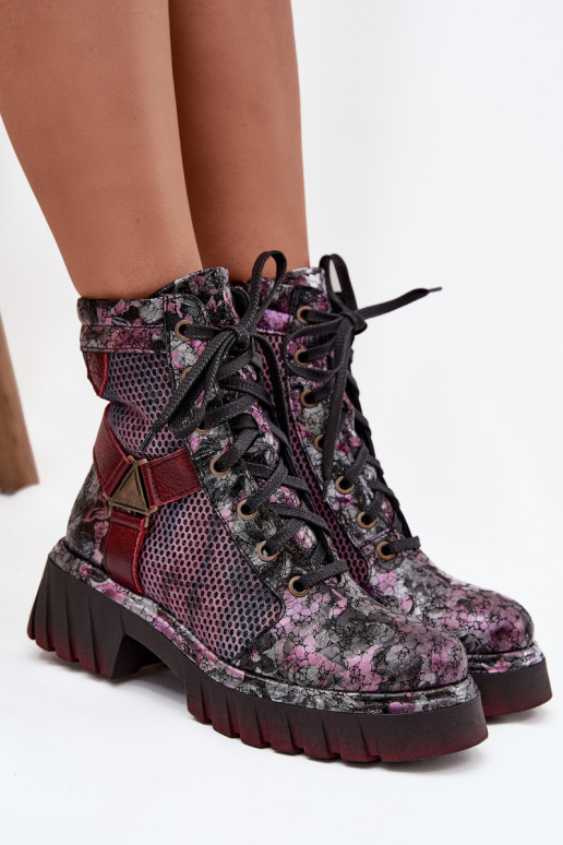 Kožené Pracovné členkové topánky Dámske Máciejka 07072-23 bordová