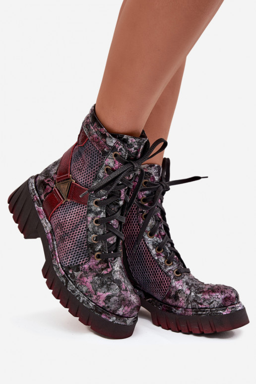 Kožené Pracovné členkové topánky Dámske Máciejka 07072-23 bordová