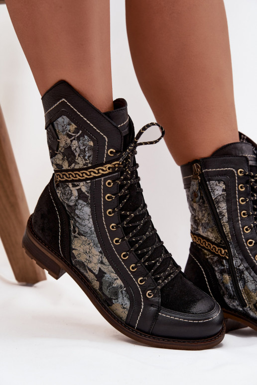 Dámske čižmyZapnutéturalnej Skóry Máciejka 07097-01 Čierna a-zlatej farby