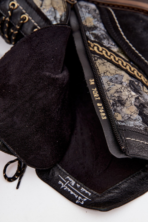 Dámske čižmyZapnutéturalnej Skóry Máciejka 07097-01 Čierna a-zlatej farby