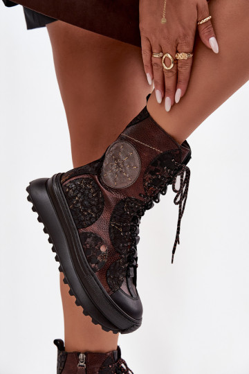 Kožené Čižmy s platformou zahriať sa Máciejka 06565-02 hnedá-zlatej farby