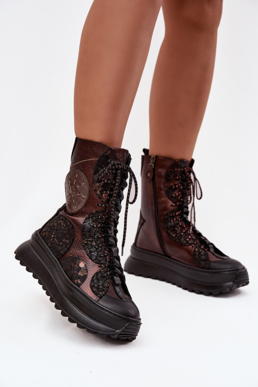 Kožené Čižmy s platformou zahriať sa Máciejka 06565-02 hnedá-zlatej farby