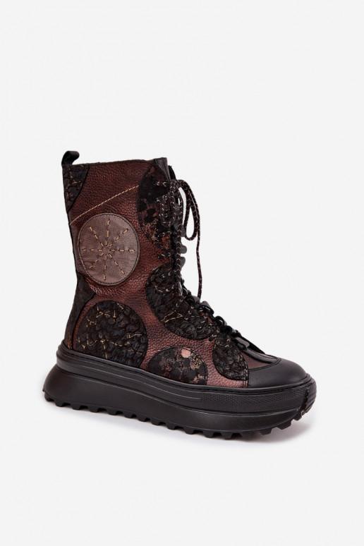 Kožené Čižmy s platformou zahriať sa Máciejka 06565-02 hnedá-zlatej farby