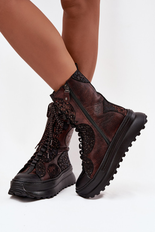 Kožené Čižmy s platformou zahriať sa Máciejka 06565-02 hnedá-zlatej farby