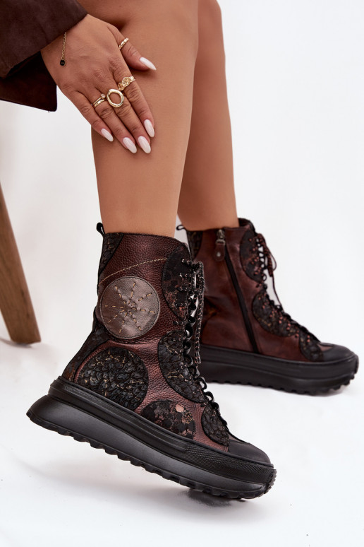 Kožené Čižmy s platformou zahriať sa Máciejka 06565-02 hnedá-zlatej farby