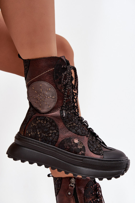 Kožené Čižmy s platformou zahriať sa Máciejka 06565-02 hnedá-zlatej farby